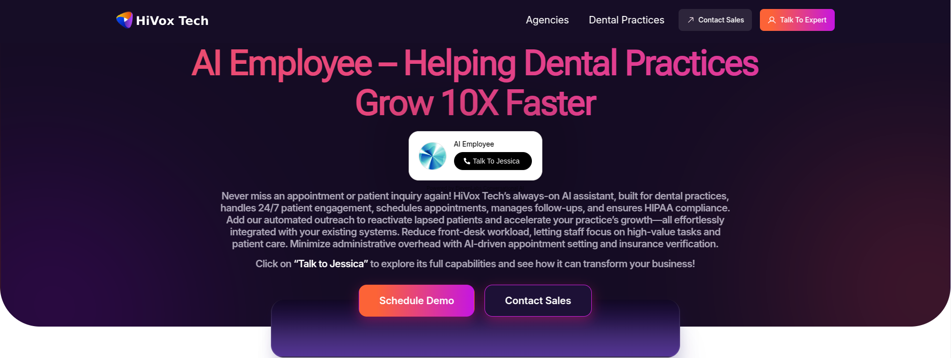 AI Agent, Conversational AI, and Voice AI for Dental Practices | HiVox Tech